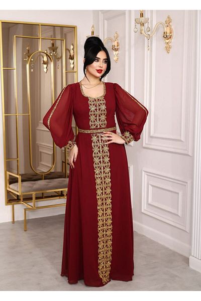 ZENABİYEM Zena Fashion Embroidery Embroidered Square Collar Local Evening Dress
