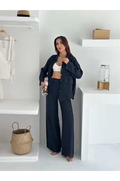 UNBOX Linen Wide Sky Black-Leg Set