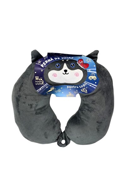 Gift Design Μαξιλάρι ταξιδιού, για παιδιά, χρώμα ανθρακί, μοτίβο χάσκι, 31x29...