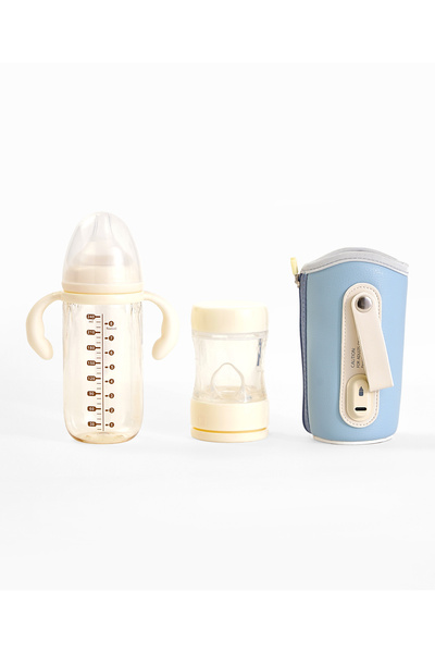 Babyhug 3-in-1 Baby Feeding Bottle Set with Handles and Powder Box, BPA-Free, 240mL, Blue