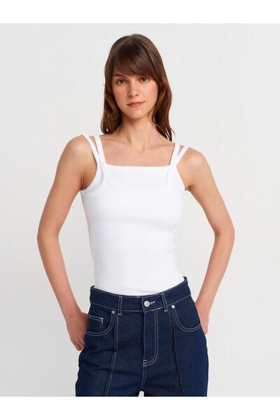 Dilvin Double Strap Tank-White