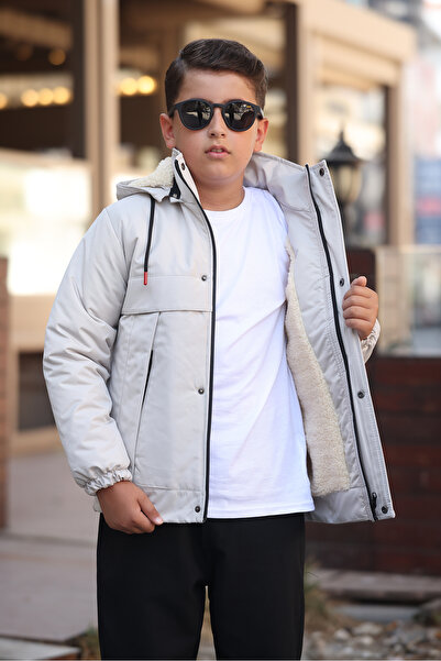 Boymen Black Fur Inside Thick Waterproof Exit Hooded Children's Coat Premium Coat