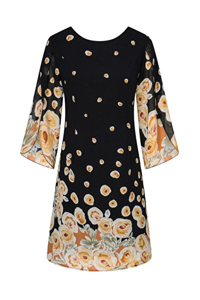 GRACE KARIN Rochie elegantă până la genunchi, mulată, mâneci 3/4, neagră cu f...