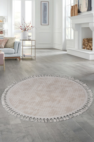 Bestekar Luxsquare Krem Ponpon Saçaklı Kaymaz Tabanlı Yumuşak Yıkanabilir Mod...