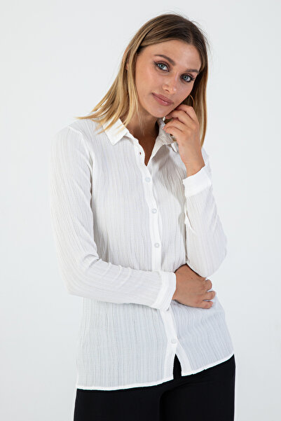 Nuevo Women's White Jacquard Textured Woven Shirt – Chicness up to Plus Size 5XL