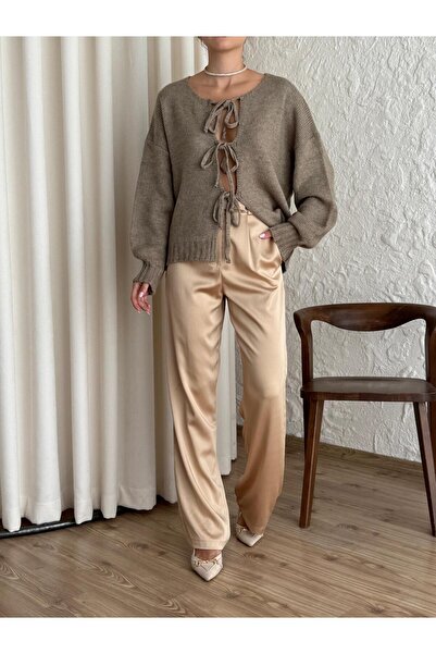 yeditepe fashion Front Tie Laura Cardigan Mink