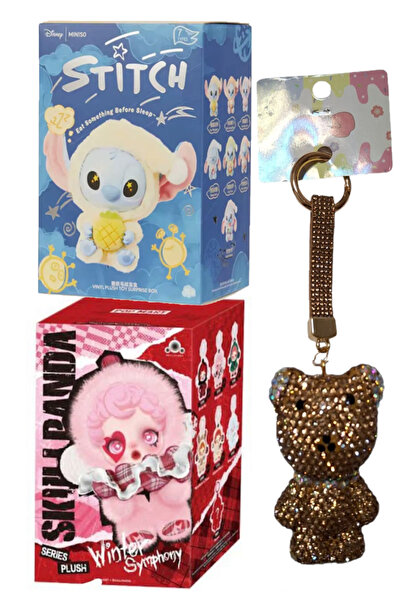Pofika Skullpanda Labubu 1 Adet+Stitch Koala 1 Adet Sürprize Paket+Ayıcık Cha...