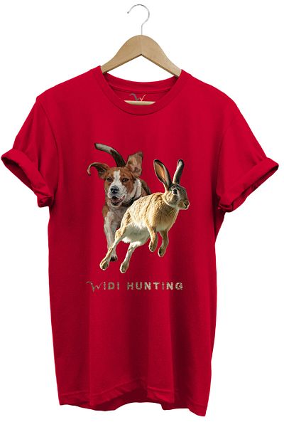 WİDİ Hunting Hunting Rabbit Hunting and Hunting Dog Design Printed 100% Cotton Regular Fit Unisex T-Shirt