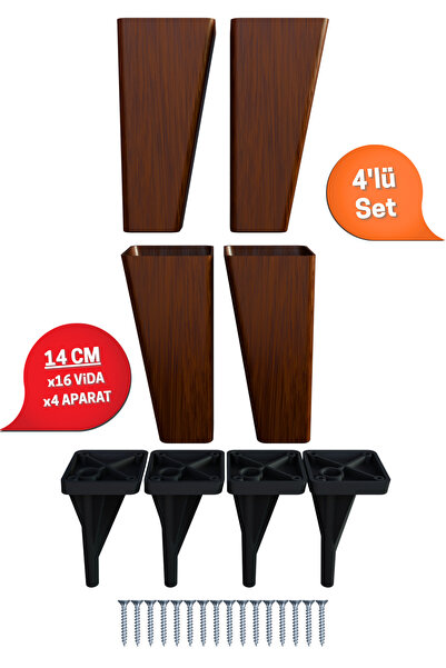 wooden lane studio Riva 4’lü 14 cm Koyu Ceviz – Konik Köşeli – Mobilya ayağı ...