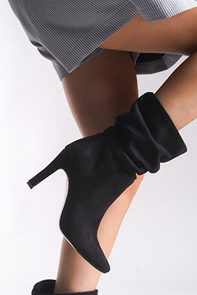 Riccon Lesxipha Γυναικείες κοντές μπότες με φυσούνα 0012203 Μαύρο σουέτ