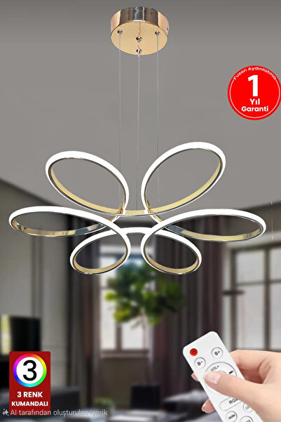 FUZON 3 Renk Kumandalı Rose Gold Salon Led Avize Orkide Ledli Avize Büyük Salon Avizesi