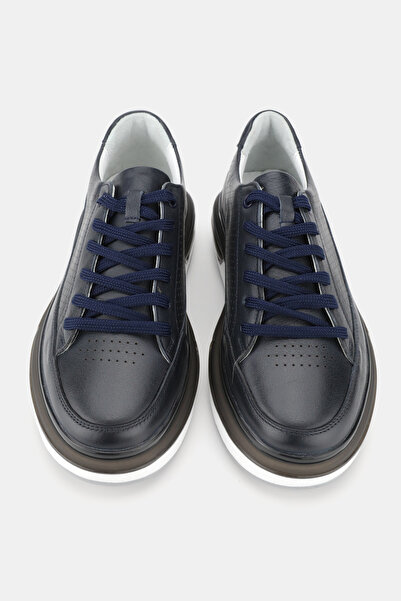 TUNAELLİ Men's Navy Blue Khaki Natural Leather Sneaker Lace up Shoes