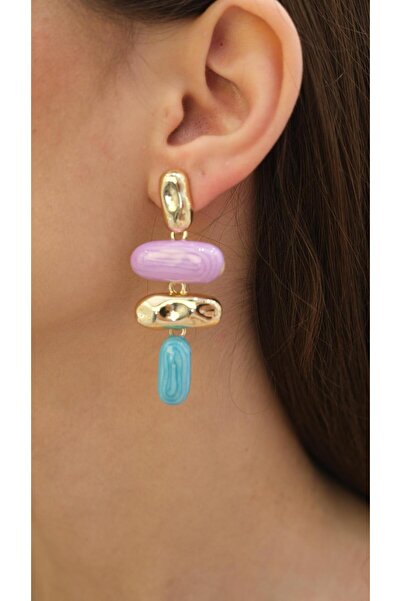 Jerie أقراط متدلية ذهبية مع تفاصيل من العقيق الملون