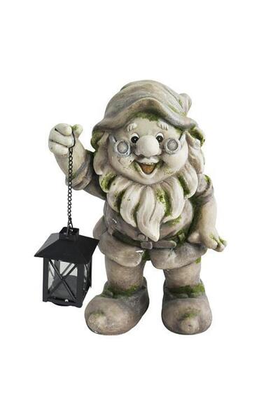 SGTT Decorațiune de grădină Pitic cu felinar, ceramică, 24 x 20,5 x 36 cm