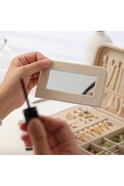 gaman Organizator de bijuterii cu fermoar cu oglindă - Cutie de bijuterii cu mai multe compartimente, potrivită pentru călătorii