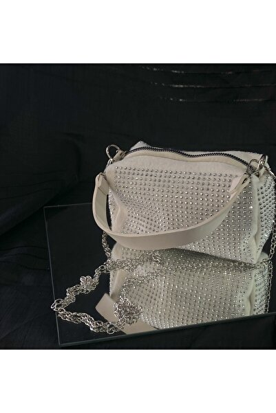 SEN'Z COLLECTİON Taşlı Beyaz Çanta