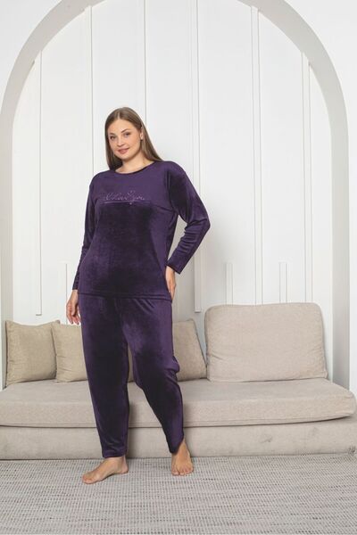 Asel Large Size Purple Color Velvet Fabric Pajama Set