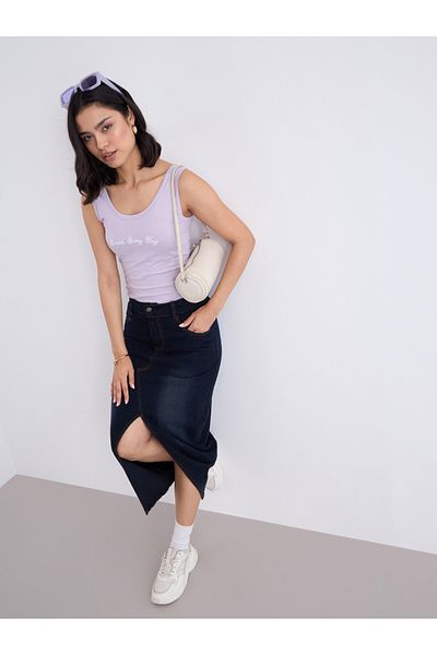 Styli Lilac Fitted Embroidered Tank