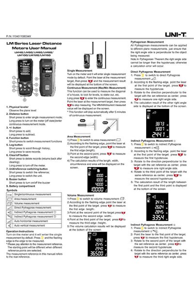 Unit UNI-T Laser Distance Meter Red/Black 17cm 100m