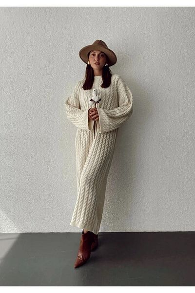 GZT TEKSTİL Women's Knitted Patterned Knitwear Long Dress