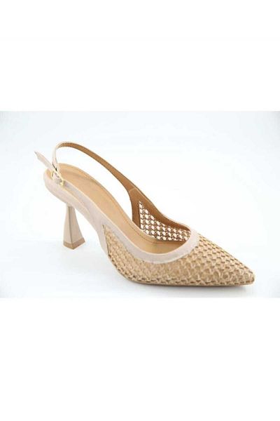 BAYRAMOĞLU KUNDURA Byk Women's Straw Patterned Goblet Heeled Stiletto Shoes