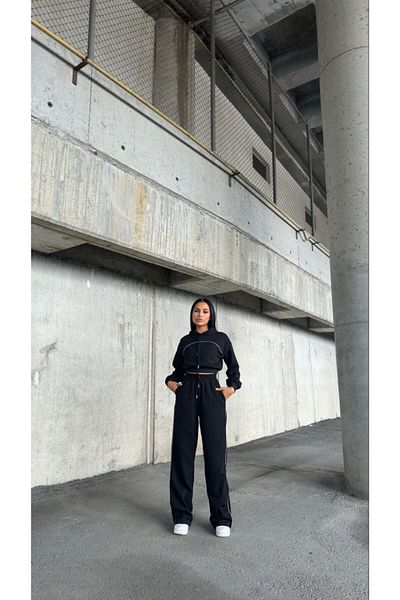 369 etnik butik Women's Hooded Sweatshirt and Elastic Waist Pocket Straight Leg Sweatpants Set