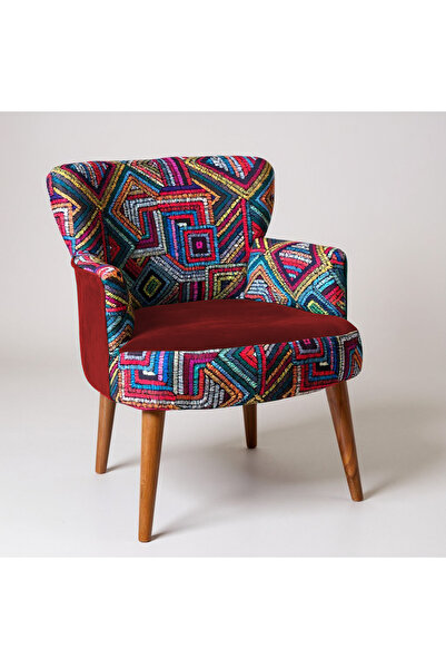 Azra Mobilya Modern Tasarım Dijital Baskılı Babyface Kumaş Berjer – Renkli Desen Tekli Koltuk - Bordo