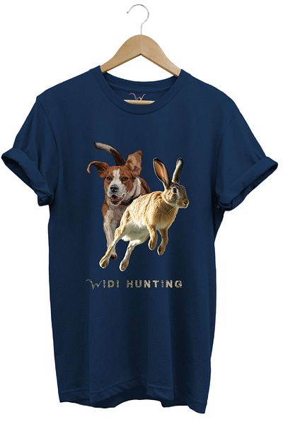 WİDİ Hunting Hunting Rabbit Hunting and Hunting Dog Design Printed 100% Cotton Regular Fit Unisex T-Shirt