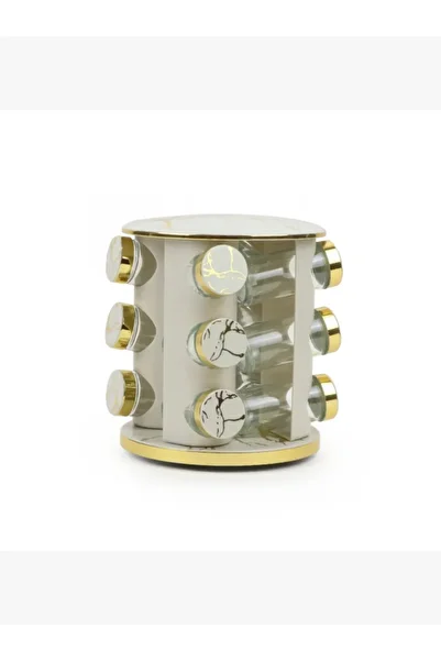 rexa 12-piece glass spice jar set with rotating plastic stand, beige gray