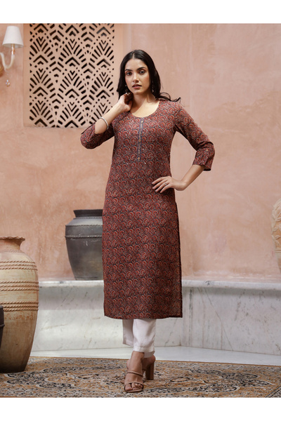 Sanskrutihomes By Styli Printed Floral Kurta with Side Slit Detail