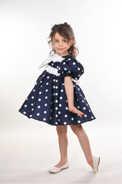Mialora Özel Tasarım Kız Çocuk Elbisesi, Doğum Günü Elbisesi, Mezuniyet Elbisesi, Puantiyeli, Fiyonk Detaylı