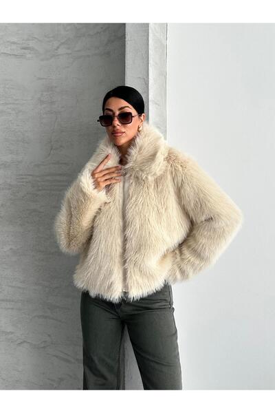 FERZOLAİO Oversize Stone Fur Jacket with Zipper