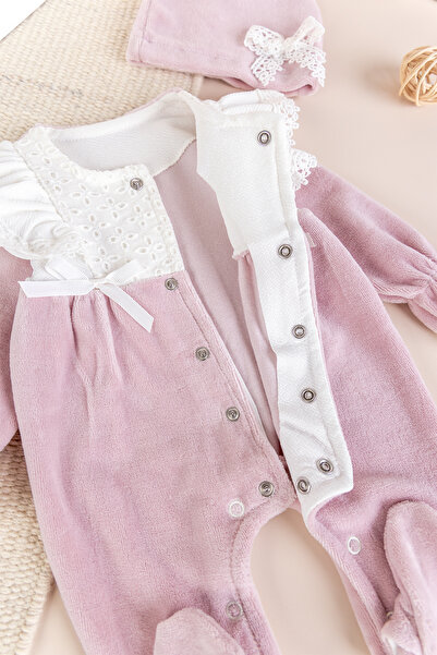 Babymod Bow Velvet Winter Baby Girl Jumpsuit Set
