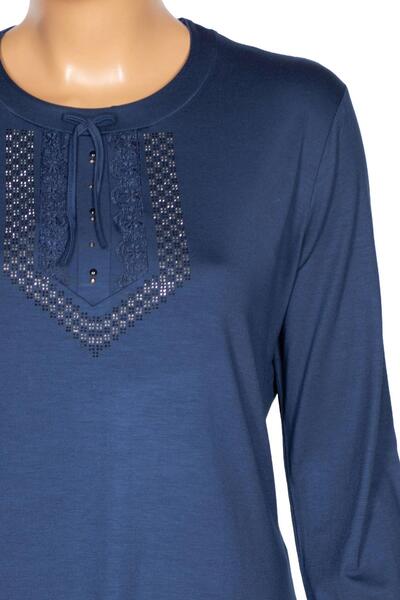 SİMAY Women's Nora Plus Size Lace Stone Indigo Sports Blouse