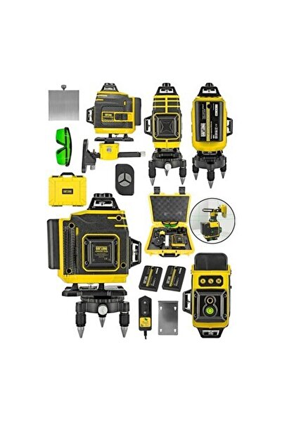 DAFLONG Şarjlı Çift Akülü Profesyonel 4 Köşe 4×360 16 Satır Yeşil Çizgi Lazer...