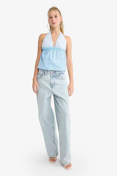DeFacto New Season Coool Poplin Halter Neck Blouse