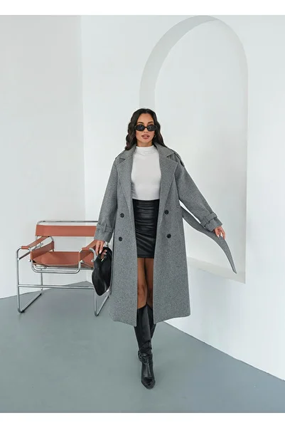 FERZOLAİO Premium Modern Melange Gray Cashmere Coat