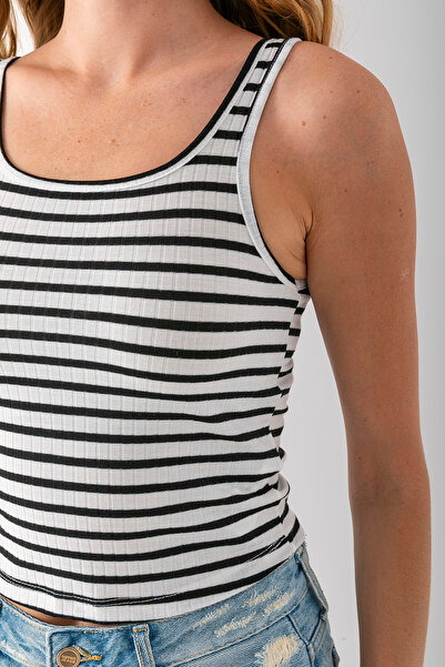 GİYSA Γυναικείο λουράκι με ριγέ βασικό μπλουζάκι μαύρο - 25603