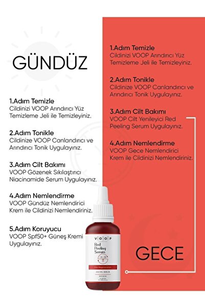 VOOP Red Peeling Serum 30 ml | Cilt Tonu Eşitleyici Ve Yenileyici | %10 Aha, %2 Bha