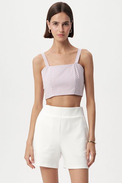 Allyco White Shorts with Floral Embroidery Pockets