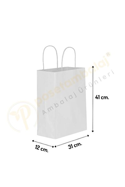 CarpCorn Beyaz Kraft Çanta Büyük Boy 31x12x41 cm 25 Adet