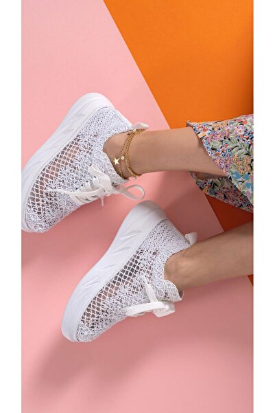 MERETTO By Akıl Non-Slip Sole Casual Losa Model White Lace Sports Shoes