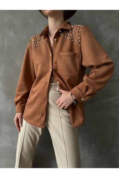 369 etnik butik Women's Pearl Detailed Buttoned Long Sleeve Shirt