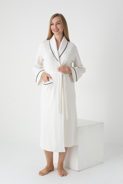 Miss Dünya Lissa Maternity and Maternity Collar Stripe Detailed Belted Dressing Gown
