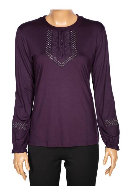 SİMAY Women's Nora Plus Size Lace Stone Plum Sports Blouse