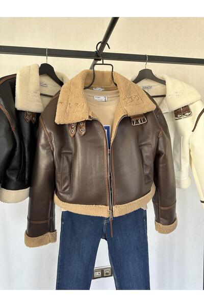 FERZOLAİO Brown Leather Jacket with Fur Detail