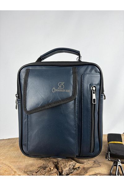 özdemirler deri Leather Handbag with Phone Compartment - Navy Blue