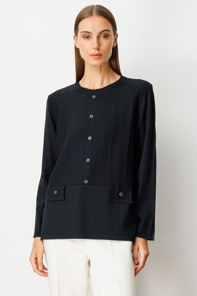 ON Pulover tricotat cu model în relief și nasturi ornamentali