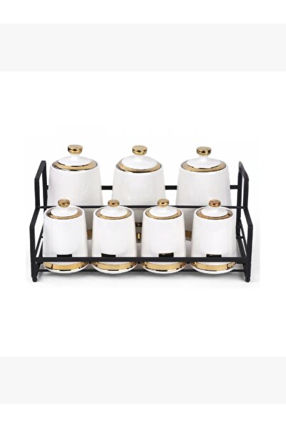 rexa A set of 7 ceramic spices boxes with a lid and a stand