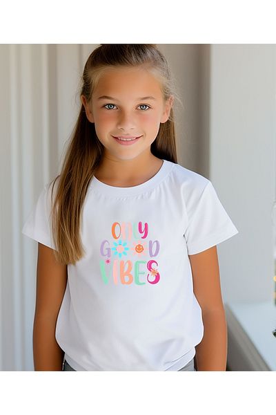 ASELİNDA Only Good Vibes Printed Mother-Daughter Matching T-Shirt (Add 2 Items to Make a Matching)